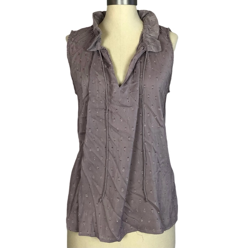 H&M grey lavender ,ruffle neck, clip dot sleeveless top